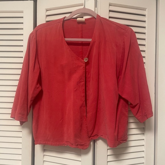 Vintage Norm Thompson strawberry-coloured tencel shrug-style overshirt, S/M - Picture 3 of 6